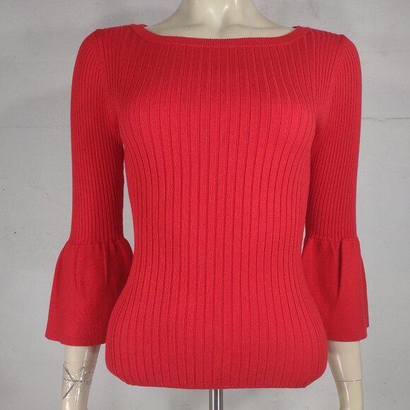 Karen Millen red bell sleeve ribbed lightweight pullover sweater knit top Small - Picture 1 of 7
